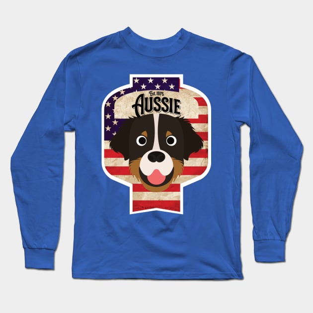 Australian Shepherd Dog - Distressed Union Jack Aussie Beer Label Design Long Sleeve T-Shirt by DoggyStyles